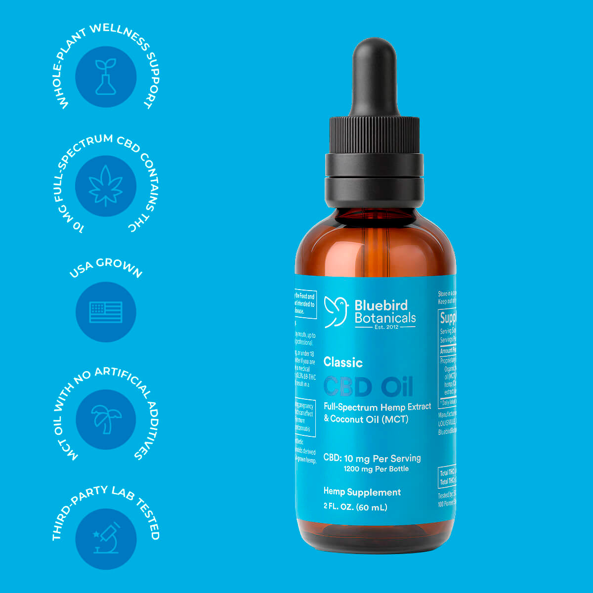 Bluebird Botanicals, Classic CBD Oil 10mg, Full Spectrum, Natural