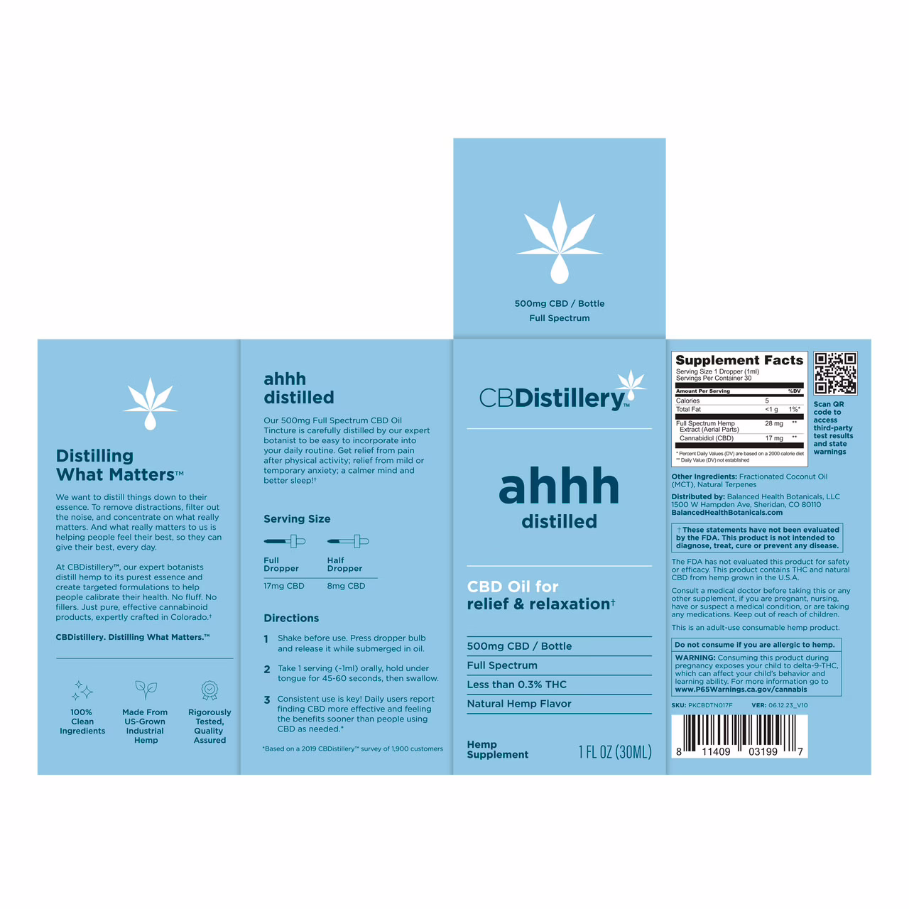 CBDistillery, Ahhh Distilled CBD Oil for Relief & Relaxation, Full Spectrum, 1fl oz, 500mg CBD
