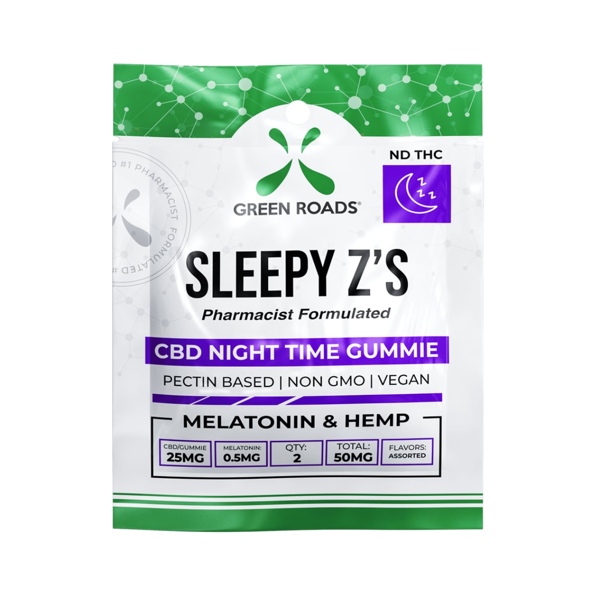 Green Roads, Sleepy Z's, CBD Gummies with Melatonin, 2 count, 50mg of ...