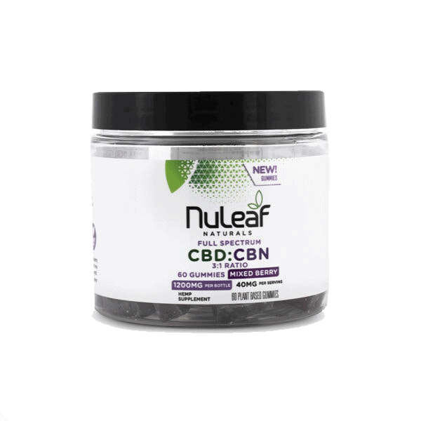 NuLeaf Naturals, Hemp CBD:CBN 3:1 Gummies, Mixed Berry, Full Spectrum, 60ct, 900mg CBD + 300mg CBN