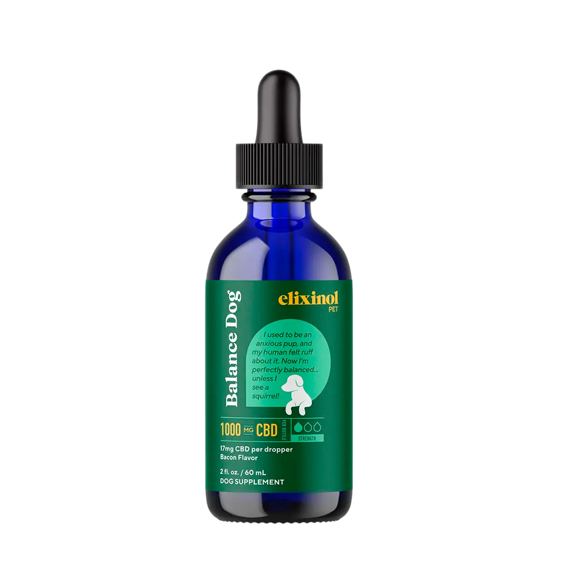 Elixinol, Balance Dog CBD Oil, Bacon, Broad Spectrum THC-Free, 2fl oz, 1000mg CBD