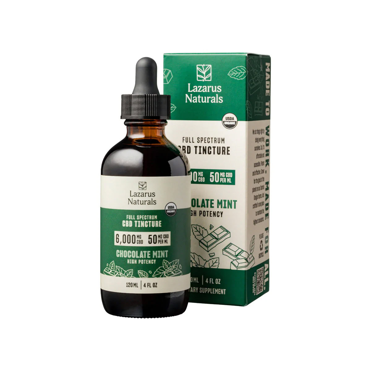 Lazarus Naturals, Chocolate Mint Flavored High Potency Full Spectrum CBD Tincture Oil, 4fl oz, 6000mg CBD