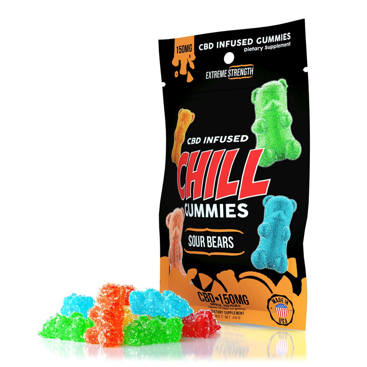 Chill Gummies, CBD Infused Sour Bears, 14count, 0.75oz, 150mg CBD