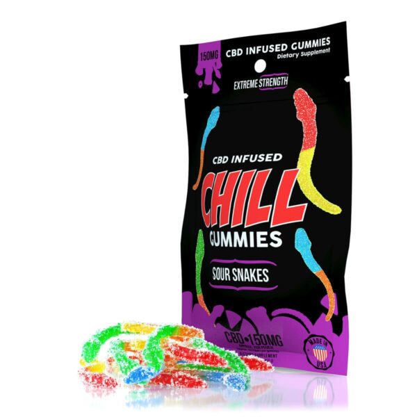 Chill Gummies, CBD Infused Sour Snakes , 10-count, 0.75oz, 150mg of CBD
