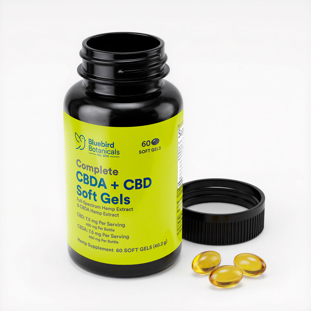 Bluebird Botanicals, Complete CBD + CBDA Oil Softgels, Full Spectrum, 60ct, 450mg CBDA + 450mg CBD