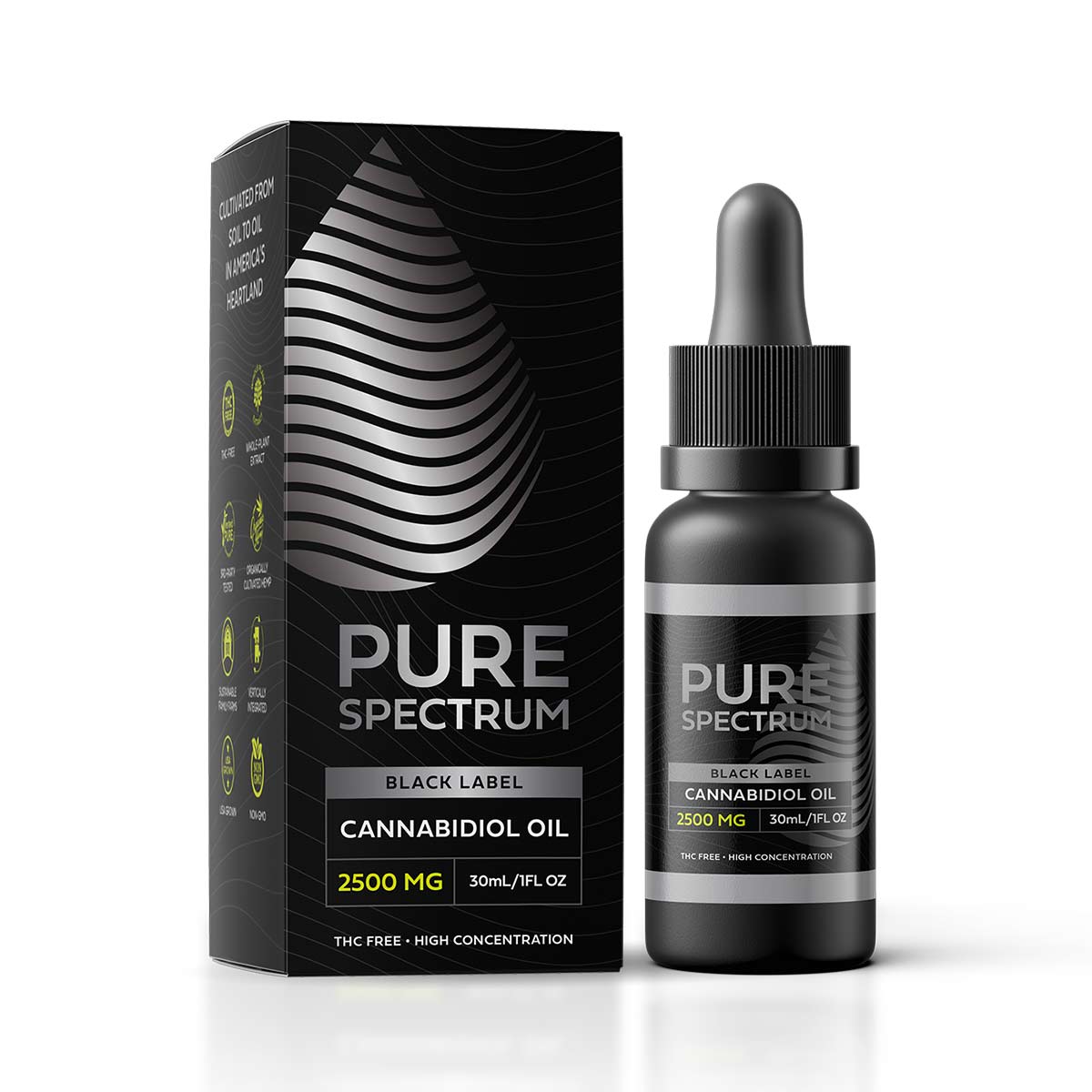 Pure Spectrum, Black Label Cannabidiol Oil, Broad Spectrum THC-Free, 1oz, 2500mg of CBD