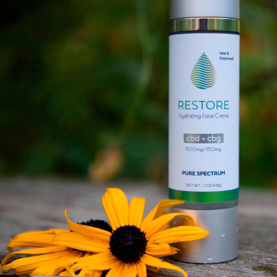 Pure Spectrum, Restore, CBG + CBD Hydrating Face Creme, Broad Spectrum THC-Free, 1.7oz, 150mg CBG + 500mg CBD