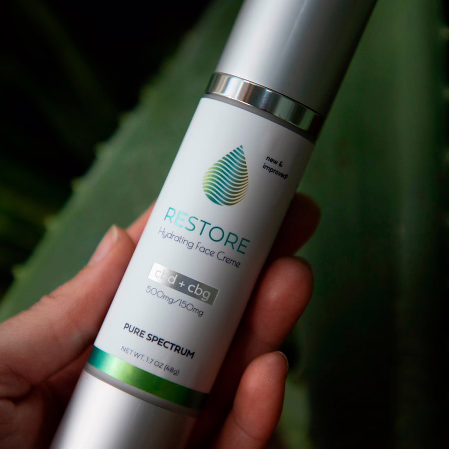 Pure Spectrum, Restore, CBG + CBD Hydrating Face Creme, Broad Spectrum THC-Free, 1.7oz, 150mg CBG + 500mg CBD