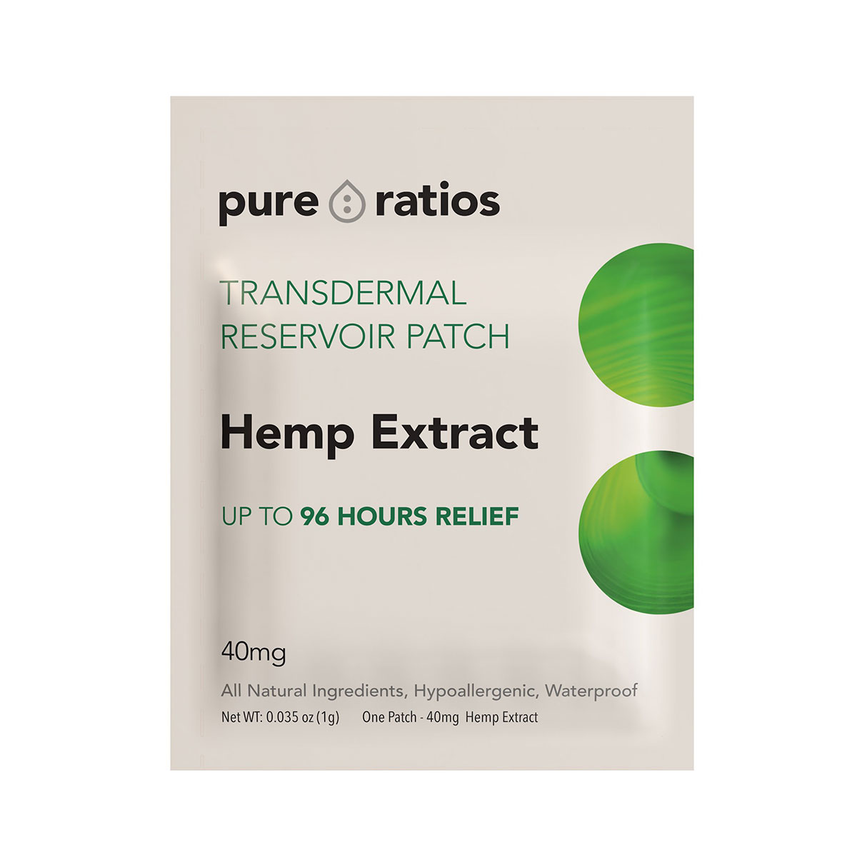 Pure Ratios, 96 Hour Transdermal Hemp Extract Patch, 1-count