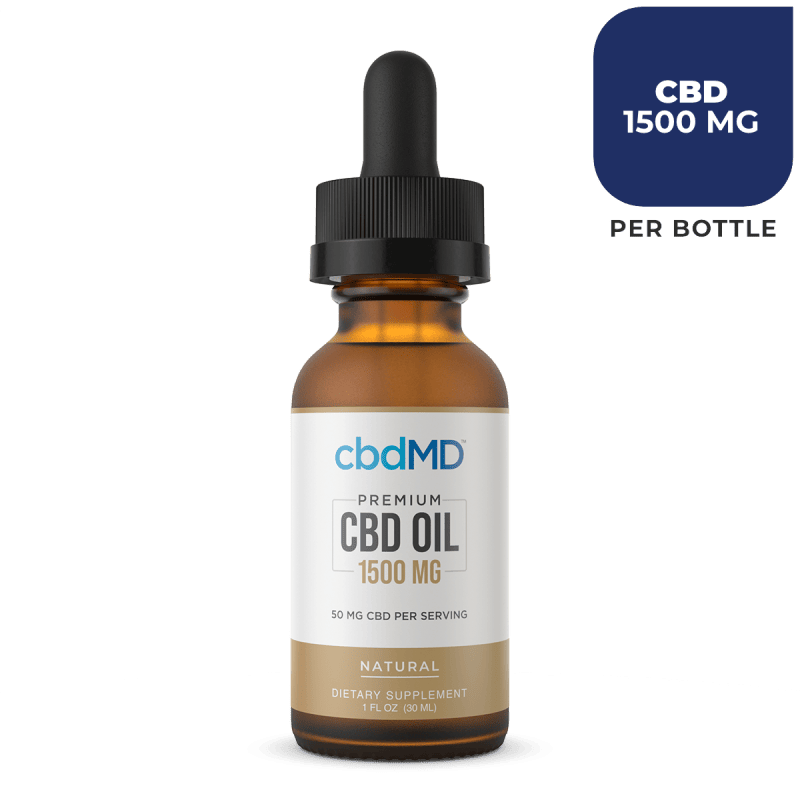 cbdMD, CBD Oil Tincture, Broad Spectrum THC-Free, Natural Flavor, 1oz, 1500mg CBD 1
