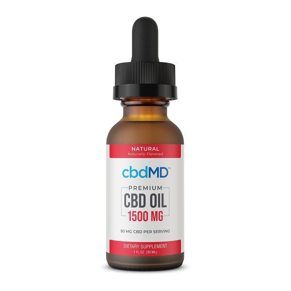 cbdMD, CBD Oil Tincture, Broad Spectrum THC-Free, Natural Flavor, 1oz, 1500mg of CBD