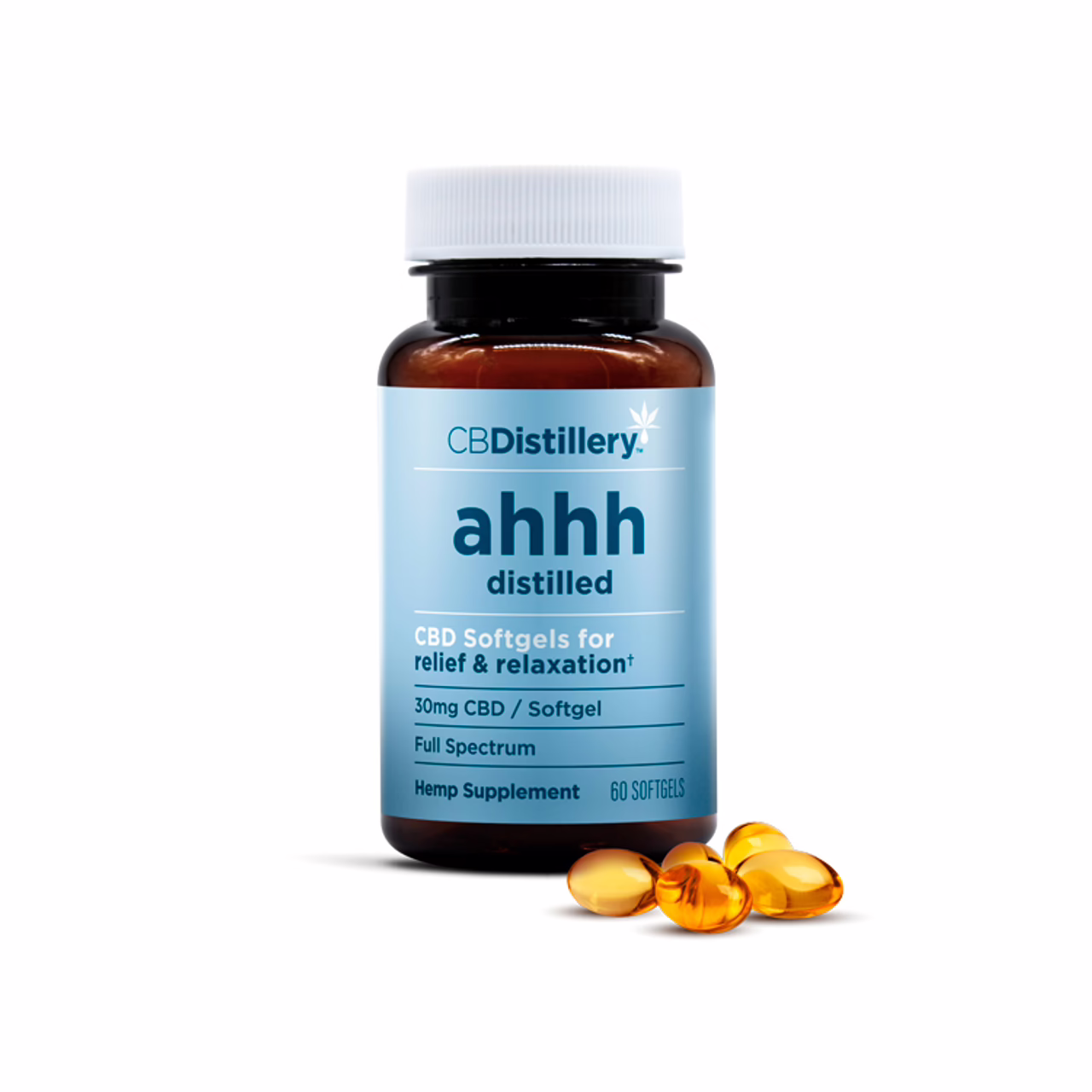 CBDistillery, Ahhh Distilled CBD Softgels for Relief & Relaxation, Full Spectrum, 60ct, 1800mg CBD