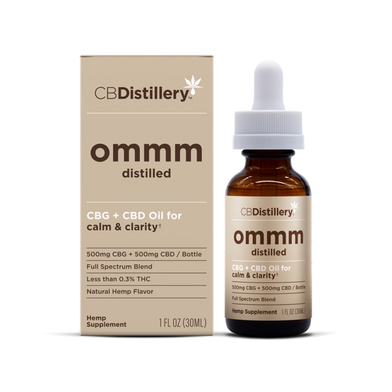 CBDistillery, Ommm Distilled CBG + CBD Oil For Calm & Clarity, Full Spectrum, 1oz, 500mg CBG and 500mg CBD