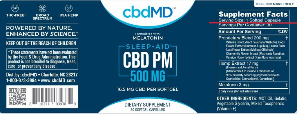 cbdMD Softgel Label