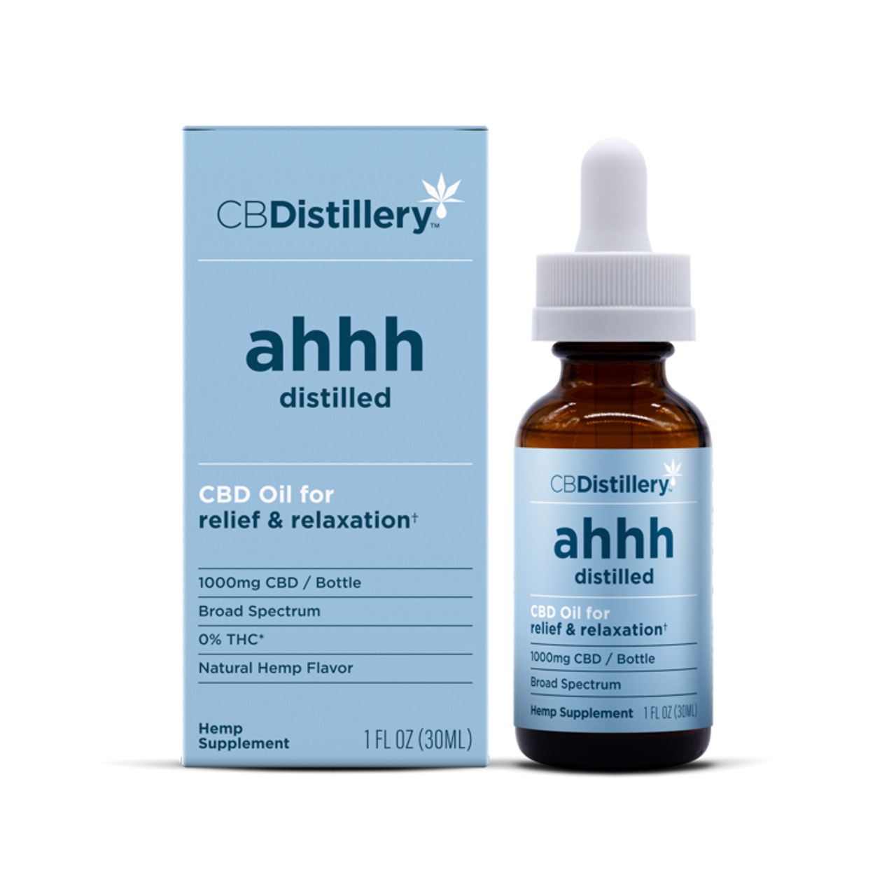 CBDistillery, Ahhh Distilled CBD Oil for Relief & Relaxation, Broad Spectrum THC-Free, 1oz, 1000mg CBD