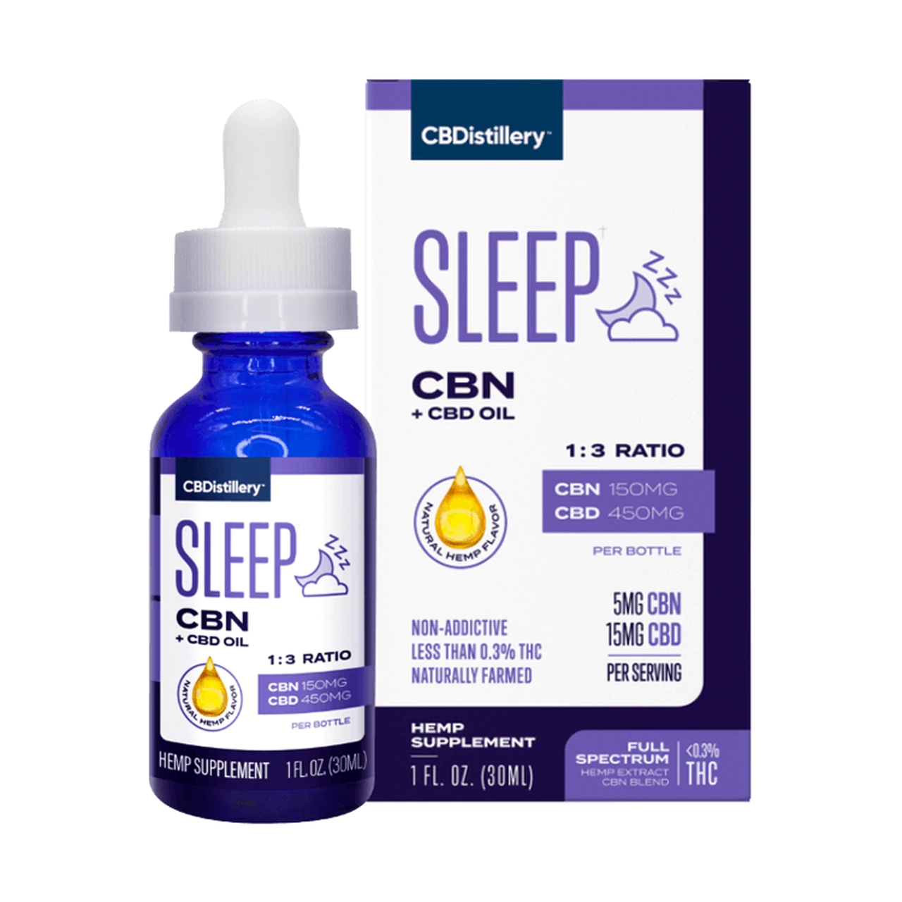CBDistillery, CBN + CBD Sleep Tincture 1-3, Full Spectrum, 1oz, 150mg CBN and 450mg CBD