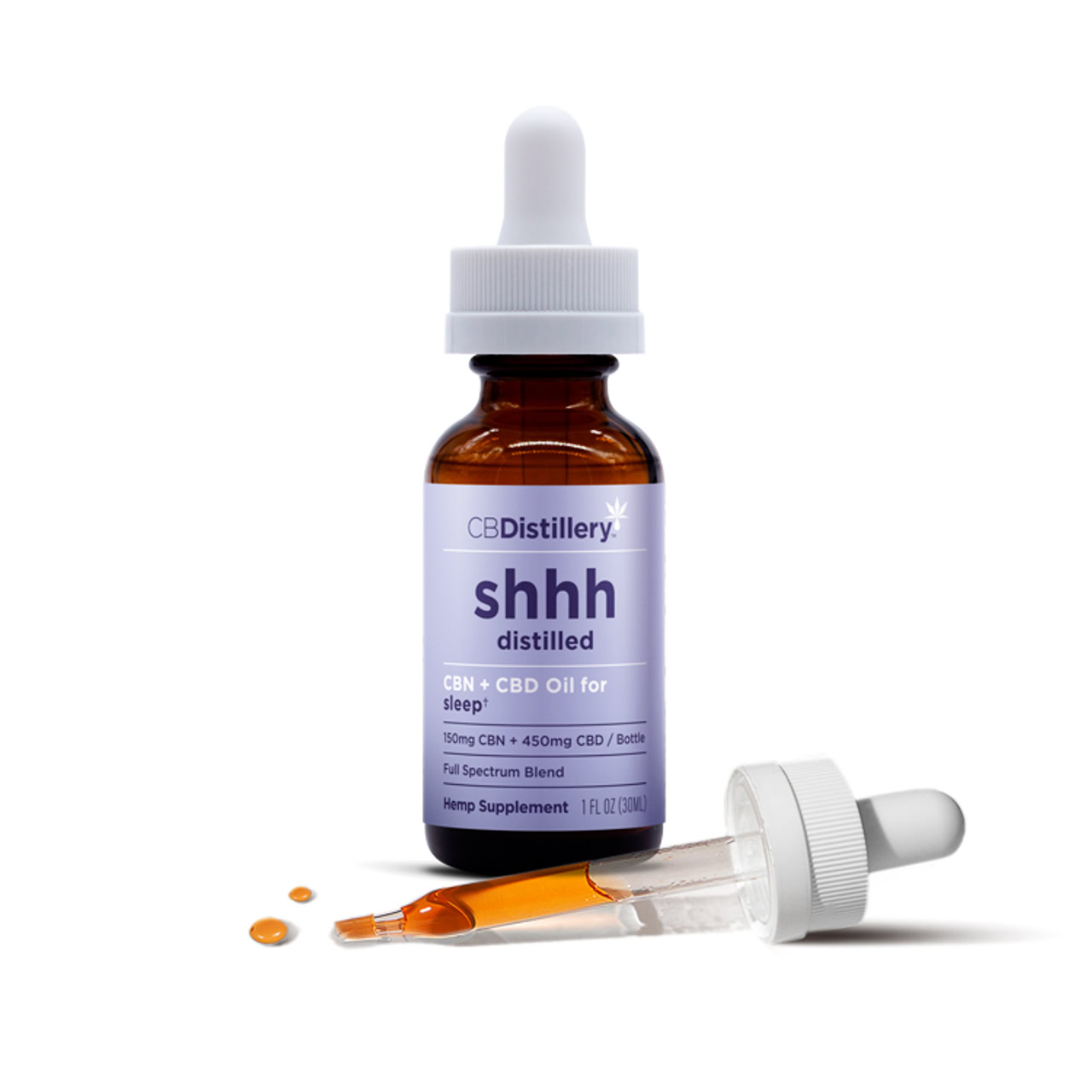 CBDistillery, Shhh Distilled CBN + CBD Oil for Sleep, Full Spectrum, 1oz, 150mg CBN and 450mg CBD