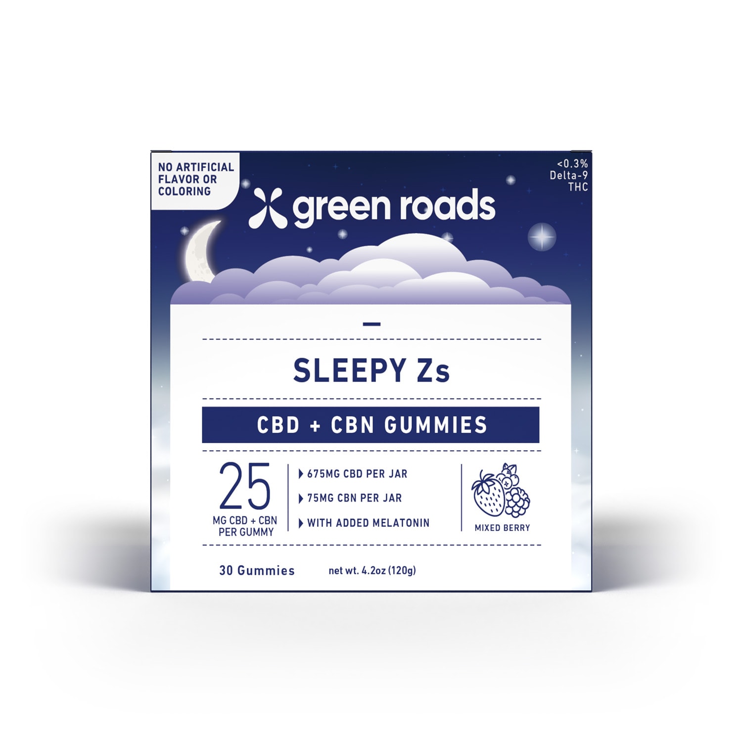 Green Roads, Sleepy Zs CBD+CBN Gummies with Melatonin, Mixed Berry, Broad Spectrum THC-Free, 30ct, 750mg CBD+CBN