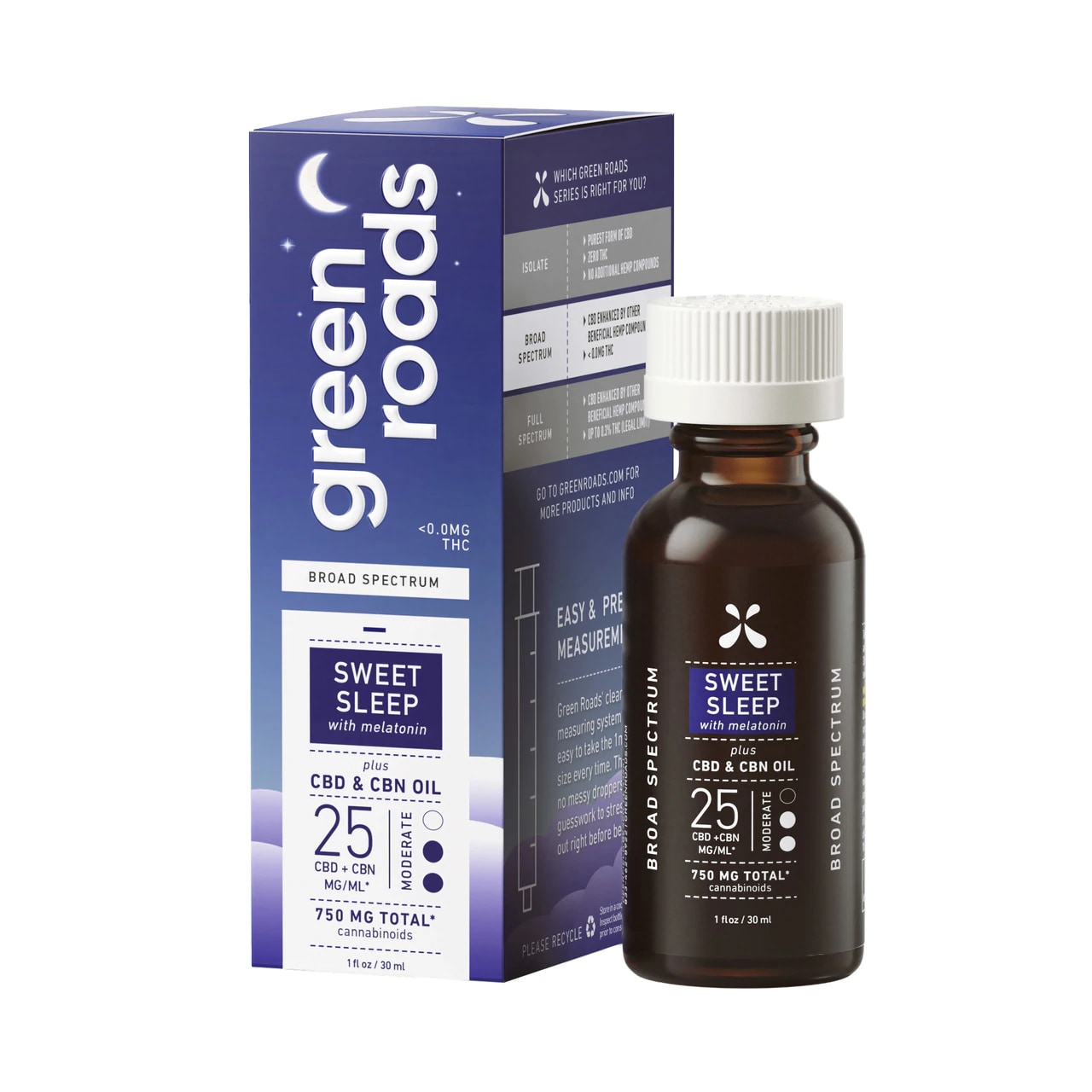 Green Roads, Sweet Sleep CBD+CBN Oil, Broad Spectrum THC-Free, 1oz, 25MG:ML, 750mg of CBD