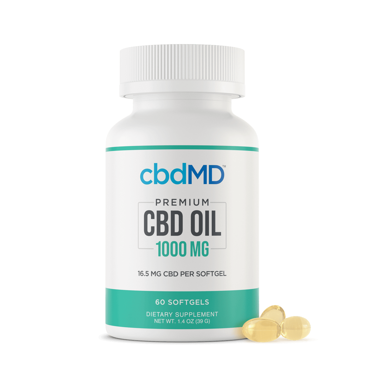 cbdMD, CBD Oil Softgel Capsules, Broad Spectrum THC-Free, 60-Count, 1000mg CBD 10