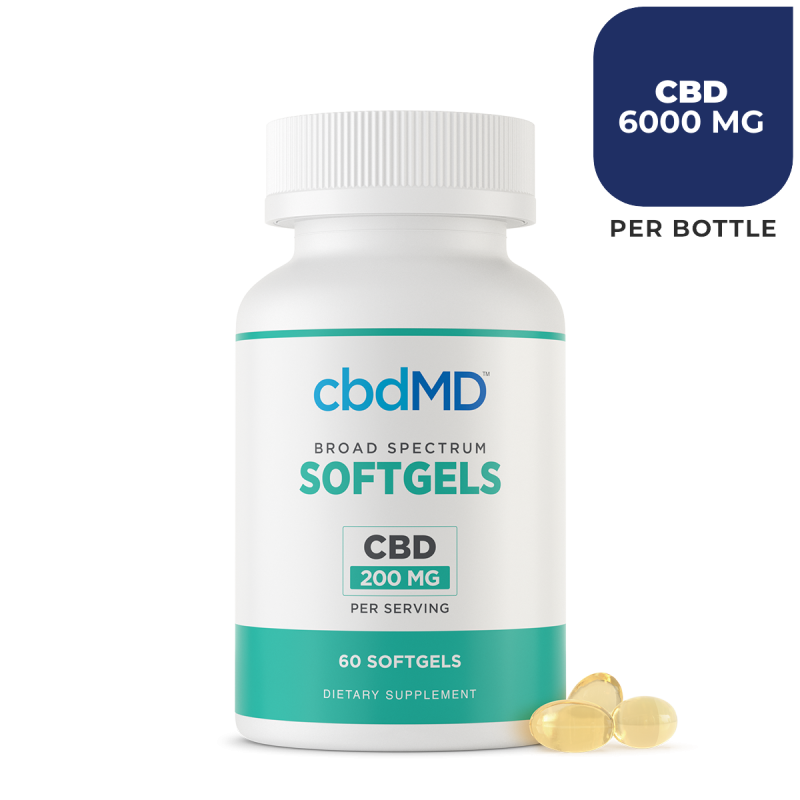 cbdMD, CBD Oil Softgel Capsules, Broad Spectrum THC-Free, 60ct, 6000mg CBD 1