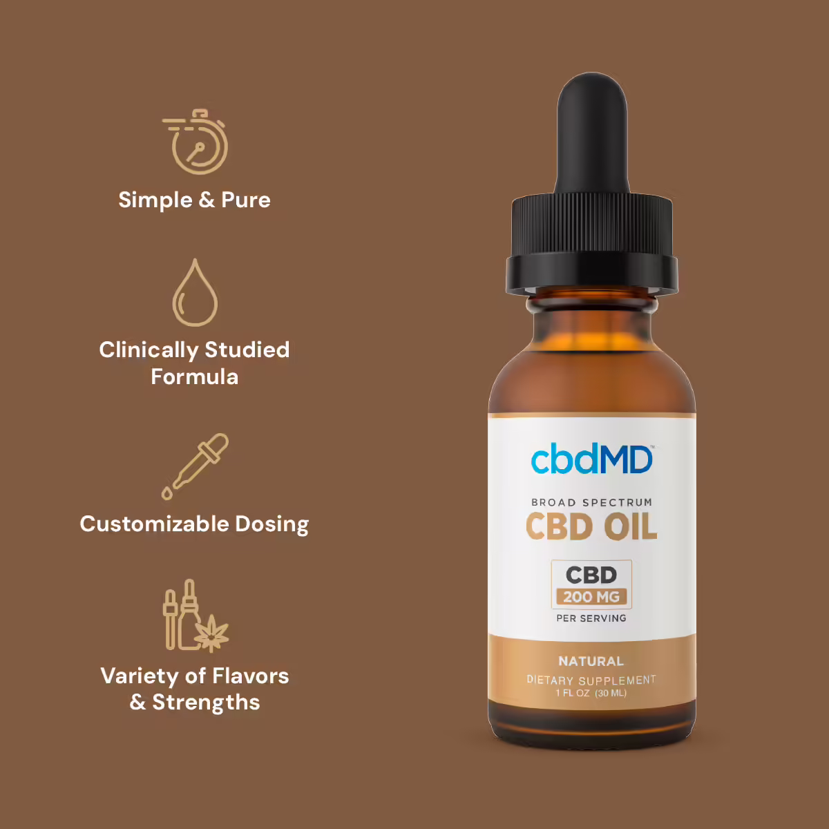 cbdMD, CBD Oil Tincture, Broad Spectrum THC-Free, Natural Flavor, 1fl oz, 6000mg CBD