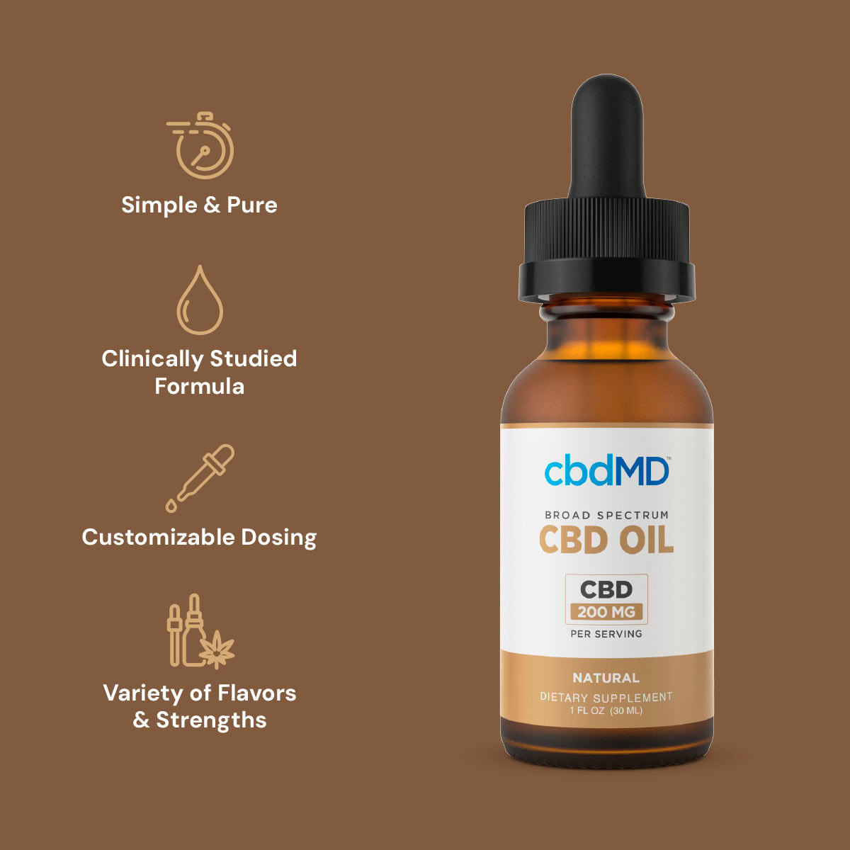 cbdMD, CBD Oil Tincture, Broad Spectrum THC-Free, Natural Flavor, 1fl oz, 6000mg CBD