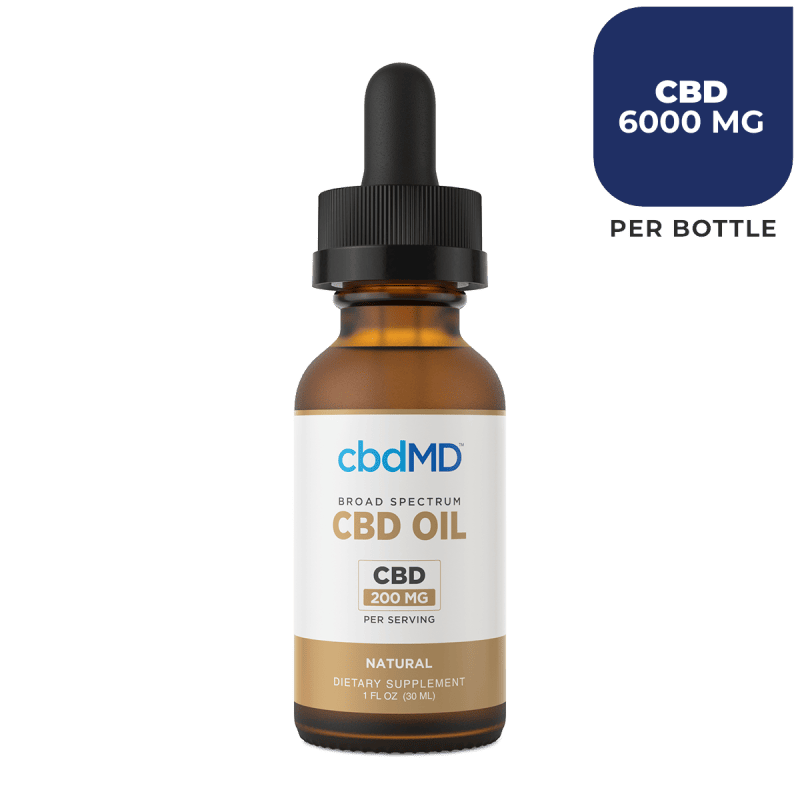 cbdMD, CBD Oil Tincture, Broad Spectrum THC-Free, Natural Flavor, 1oz, 6000mg CBD