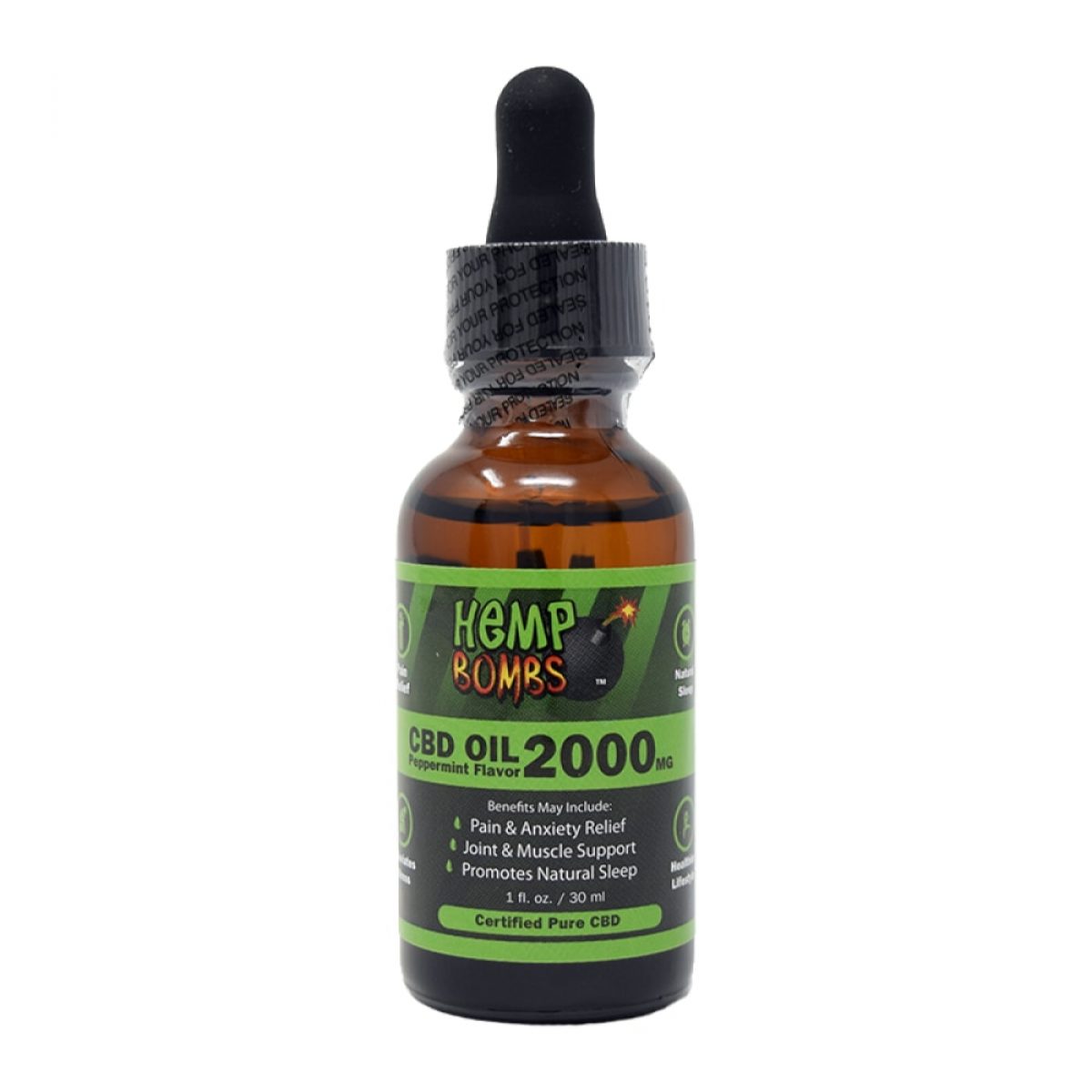 Hemp Bombs, CBD Oil, Full Spectrum, Peppermint, 1oz, 2000mg of CBD