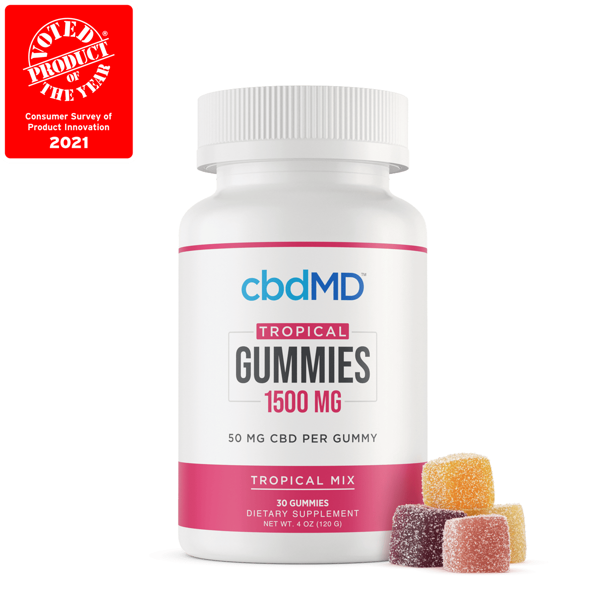cbdMD, CBD Gummies, Broad Spectrum THC-Free, 30-Count, 1500mg CBD 1