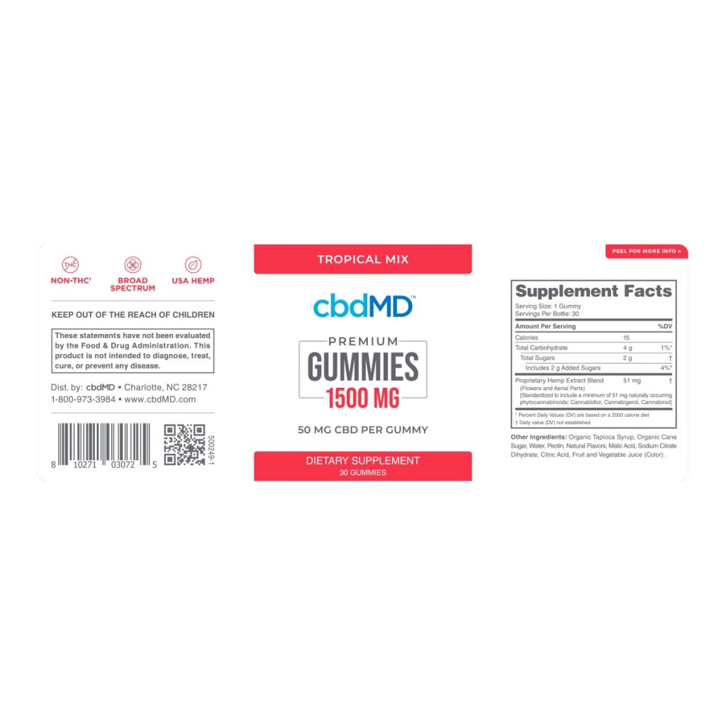 cbdMD, CBD Gummies, Broad Spectrum THC-Free, 30-Count, 1500mg CBD - CBD ...