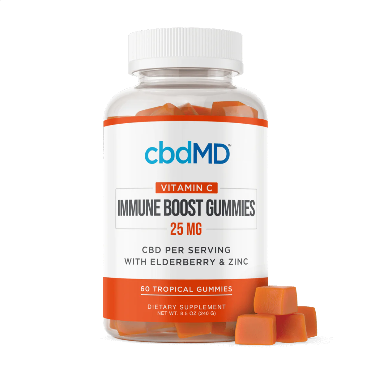 cbdMD, CBD Immune Boost Gummies with Vitamin C, Broad Spectrum THC-Free, 60ct, 750mg CBD