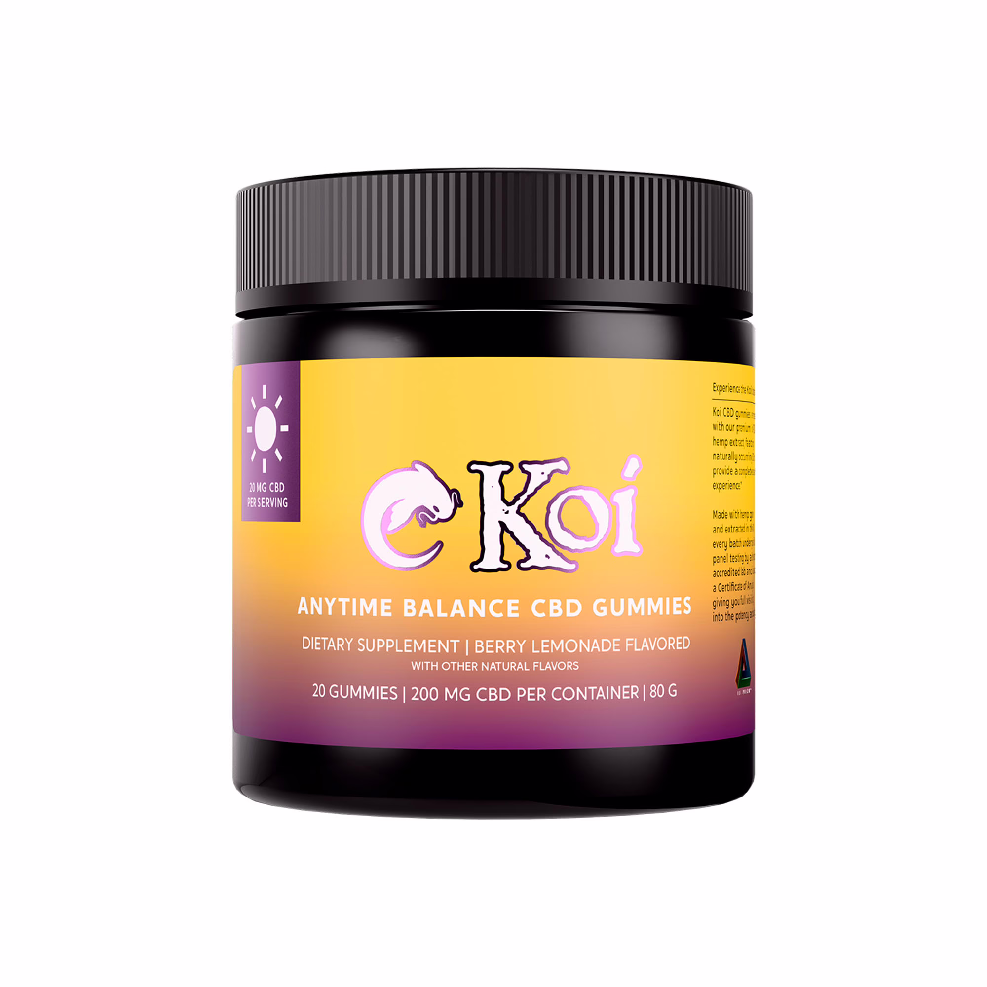 Koi CBD, CBD Gummies, Anytime Balance, Broad Spectrum, Berry Lemonade, 20ct, 200mg CBD Koi CBD, CBD Gummies, Anytime Balance, Broad Spectrum, Berry Lemonade, 20ct, 200mg CBD