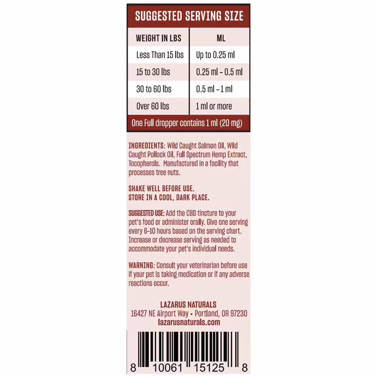 Lazarus Naturals, Wild Salmon Flavored Joint Support CBD Oil Tincture, Full Spectrum, 4fl oz, 2400mg CBD