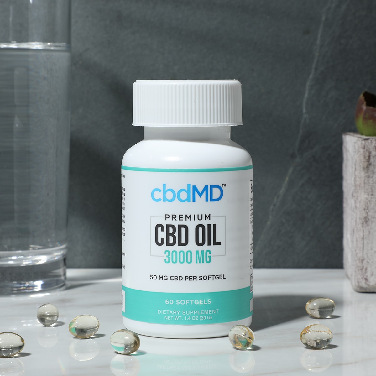 cbdMD, CBD Oil Softgel Capsules, Broad Spectrum THC-Free, 60-Count, 3000mg CBD 1