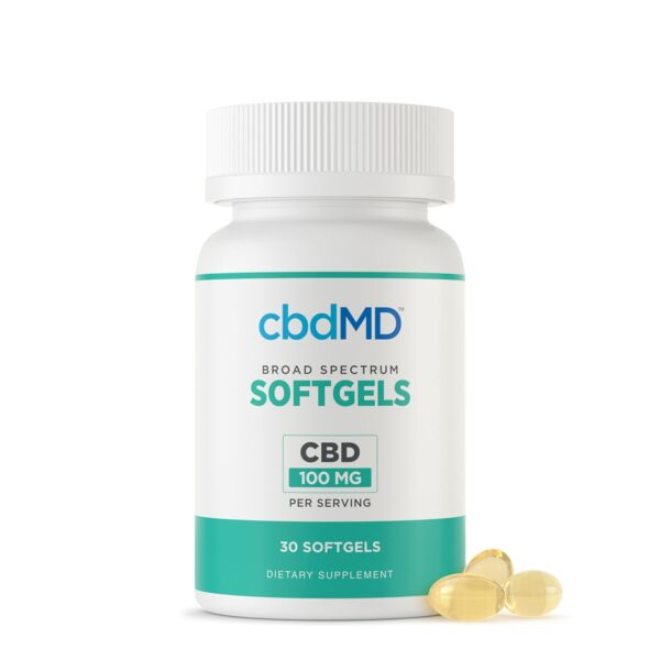 cbdMD, CBD Oil Softgels 100mg, Broad Spectrum THC-Free, 30ct, 3000mg CBD