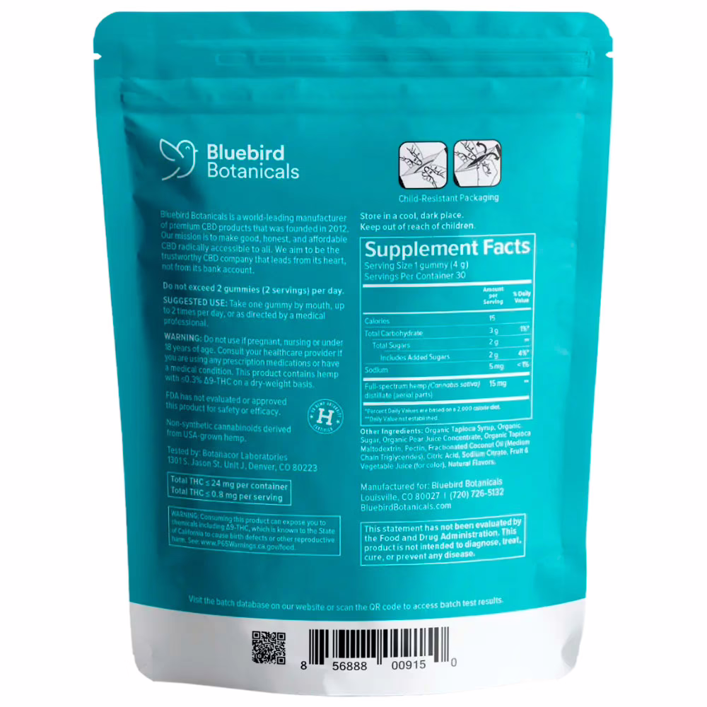 Bluebird Botanicals, CBD Gummies, Fruit Mix, Full Spectrum, 30ct, 450mg CBD