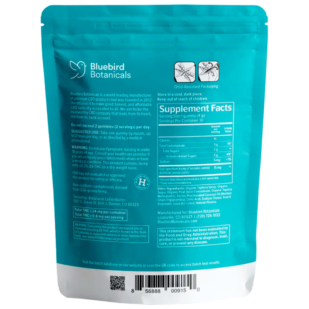 Bluebird Botanicals, CBD Gummies, Fruit Mix, Full Spectrum, 30ct, 450mg CBD