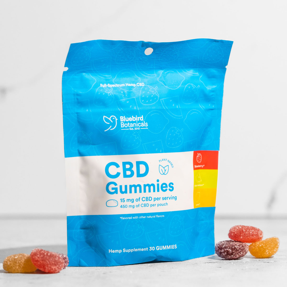 Bluebird Botanicals, CBD Gummies, Fruit Mix, Full Spectrum, 30ct, 450mg CBD
