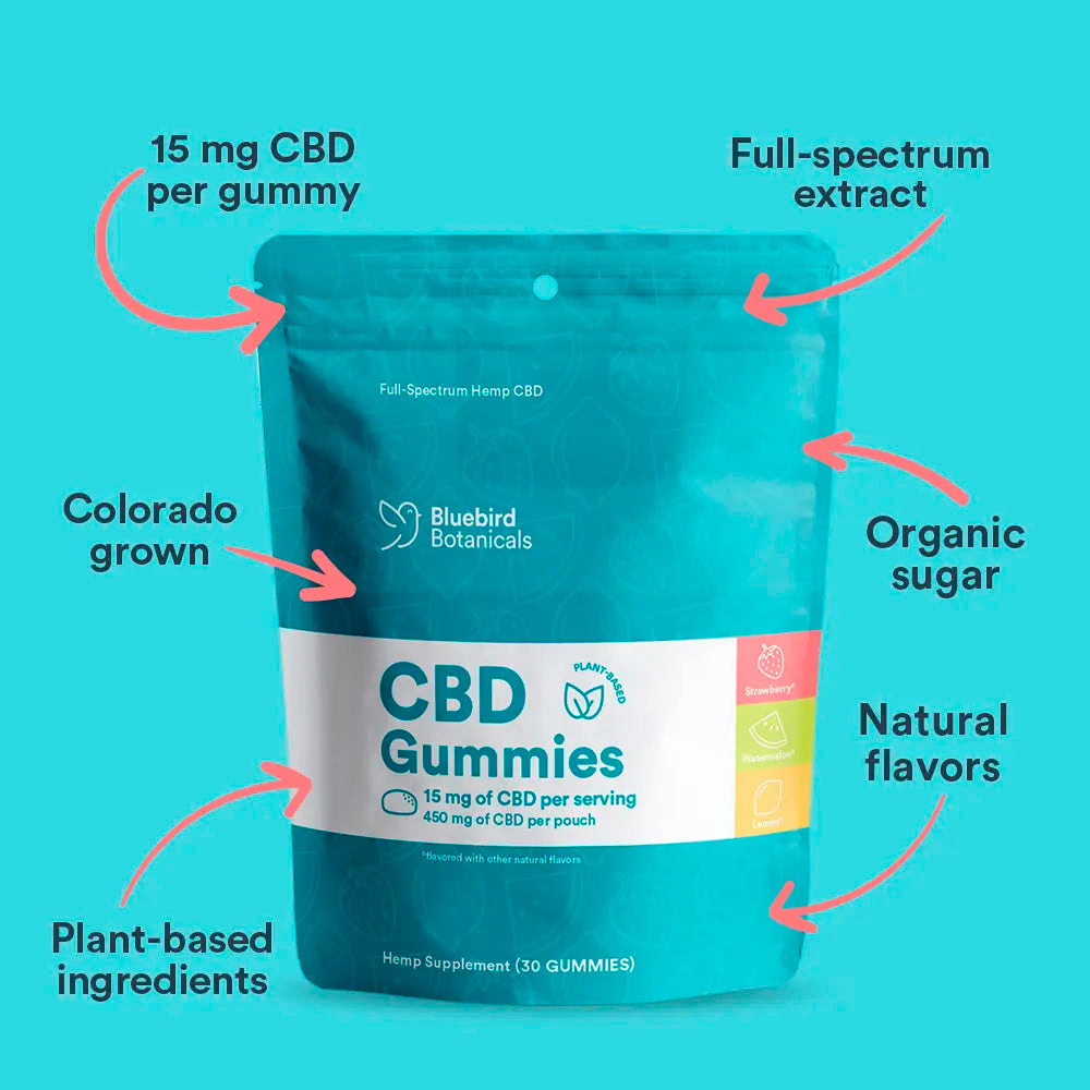 Bluebird Botanicals, CBD Gummies, Fruit Mix, Full Spectrum, 30ct, 450mg CBD