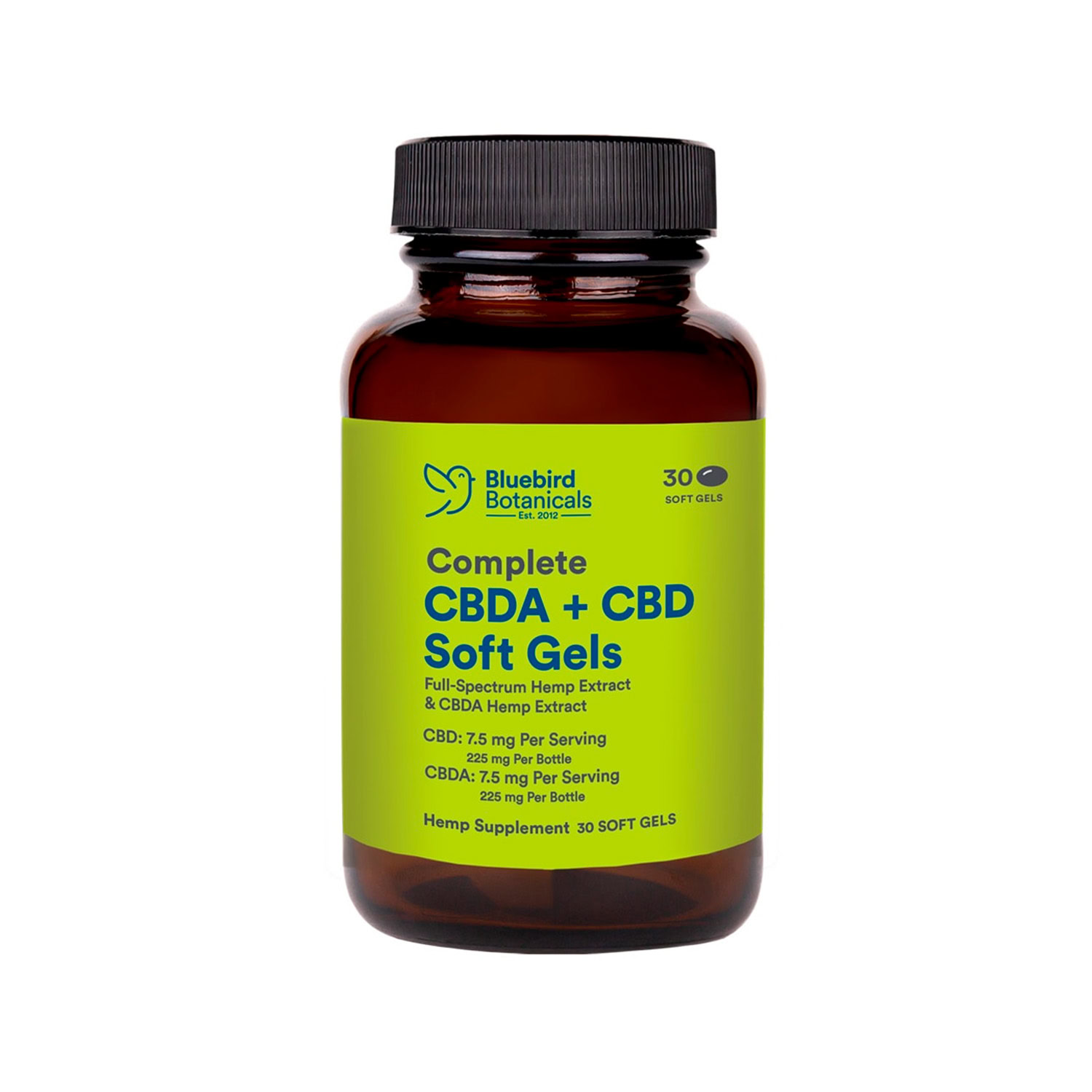 Bluebird Botanicals, Complete CBD + CBDA Oil Softgels, Full Spectrum, 30ct, 225mg CBDA + 225mg CBD
