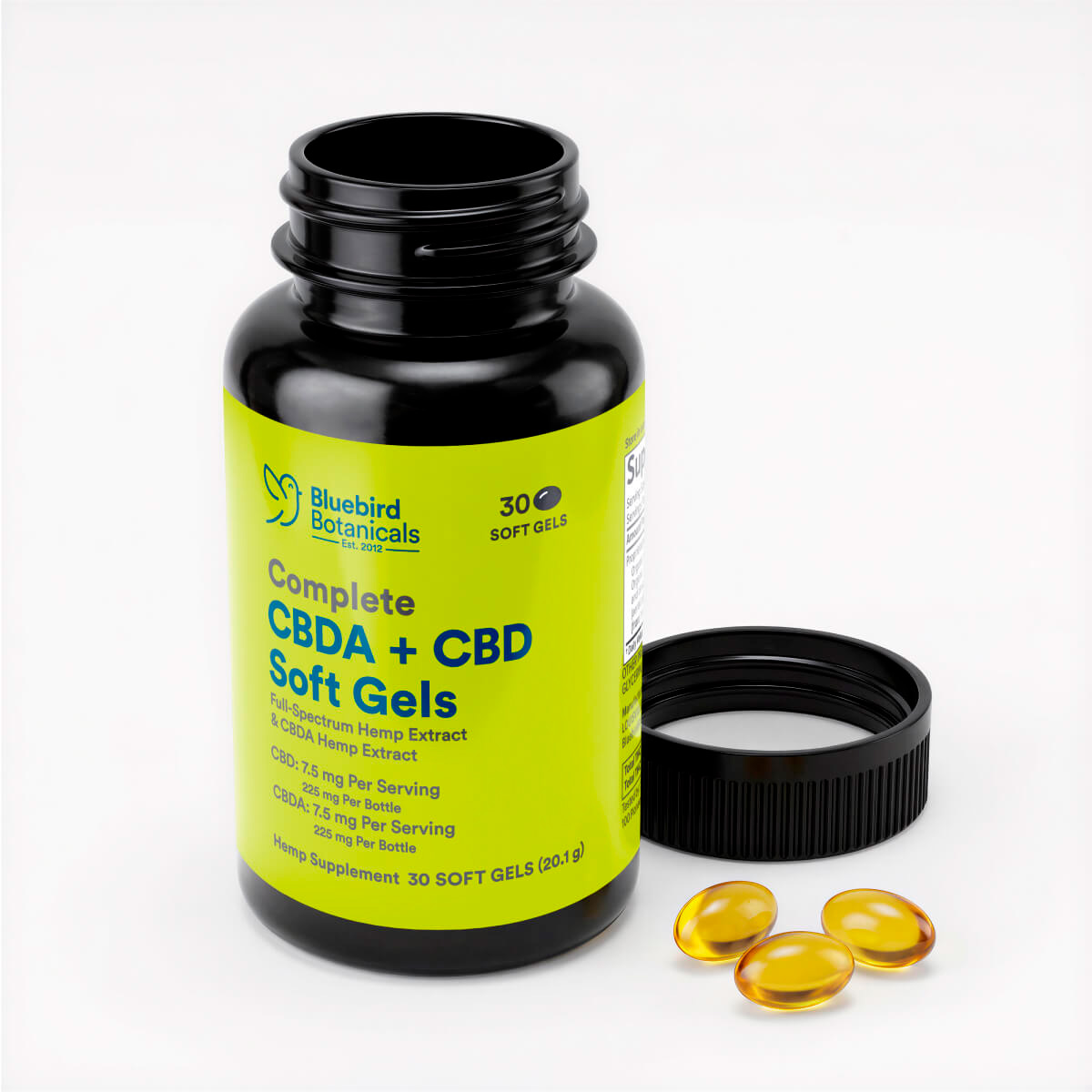 Bluebird Botanicals, Complete CBD + CBDA Oil Softgels, Full Spectrum, 30ct, 225mg CBDA + 225mg CBD