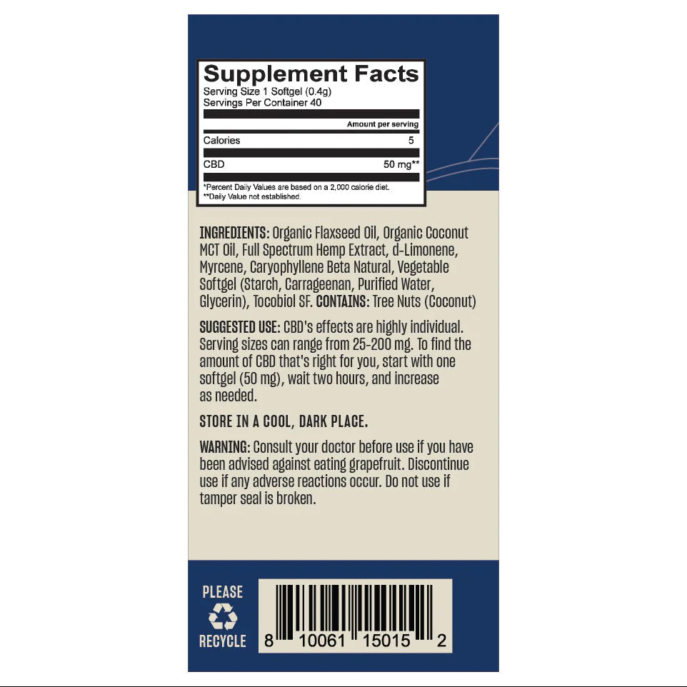 Lazarus Naturals, 50mg Full Spectrum CBD Softgels, 40ct, 2000mg CBD