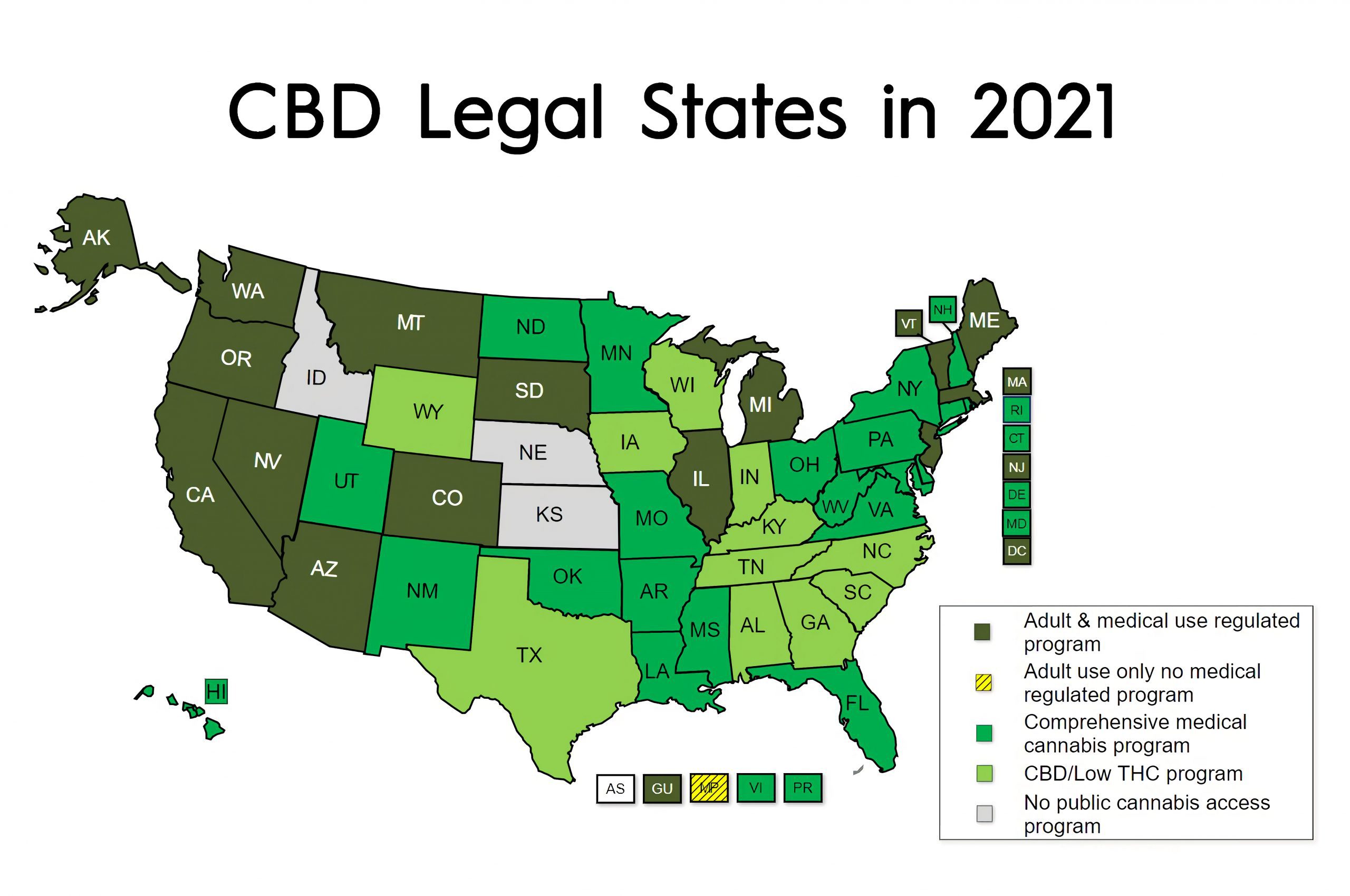 Map of CBD Legality in All States of America in 2021