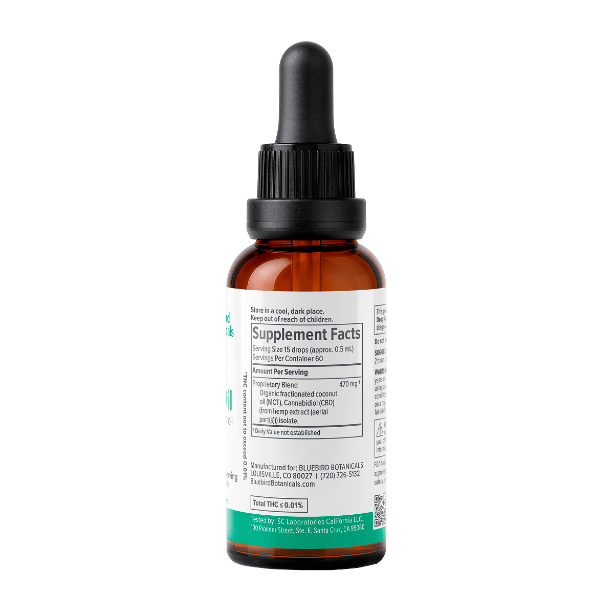 Bluebird Botanicals, THC Free CBD Oil 25mg, Isolate, Natural Flavor, 1fl oz, 1500mg CBD