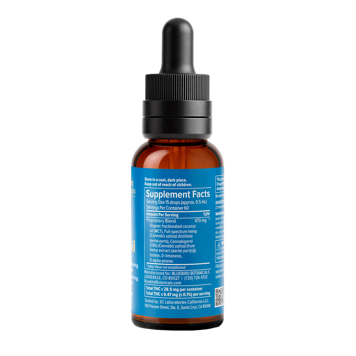 Bluebird Botanicals, Uplift CBG + CBD Oil 7.5mg, Full Spectrum, 1fl oz, 450mg CBG + 450mg CBD