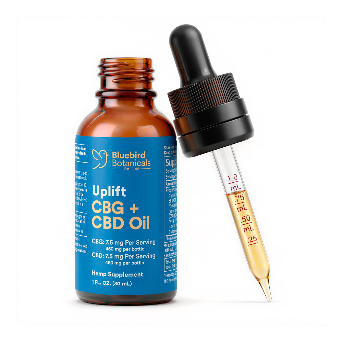 Bluebird Botanicals, Uplift CBG + CBD Oil 7.5mg, Full Spectrum, 1fl oz, 450mg CBG + 450mg CBD