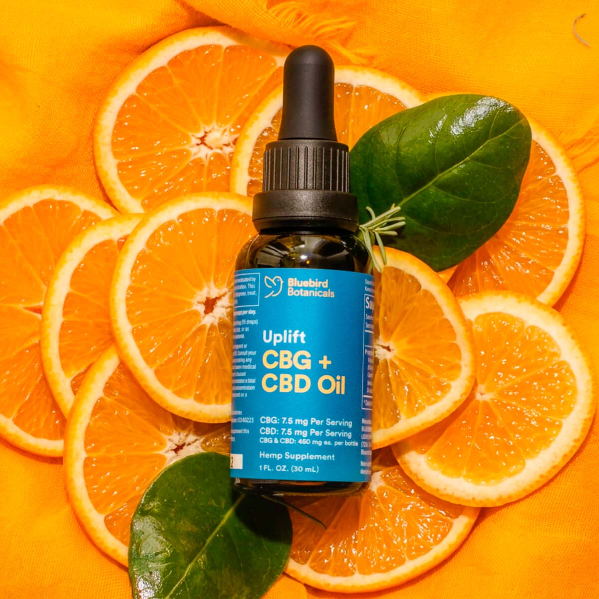 Bluebird Botanicals, Uplift CBG + CBD Oil 7.5mg, Full Spectrum, 1fl oz, 450mg CBG + 450mg CBD