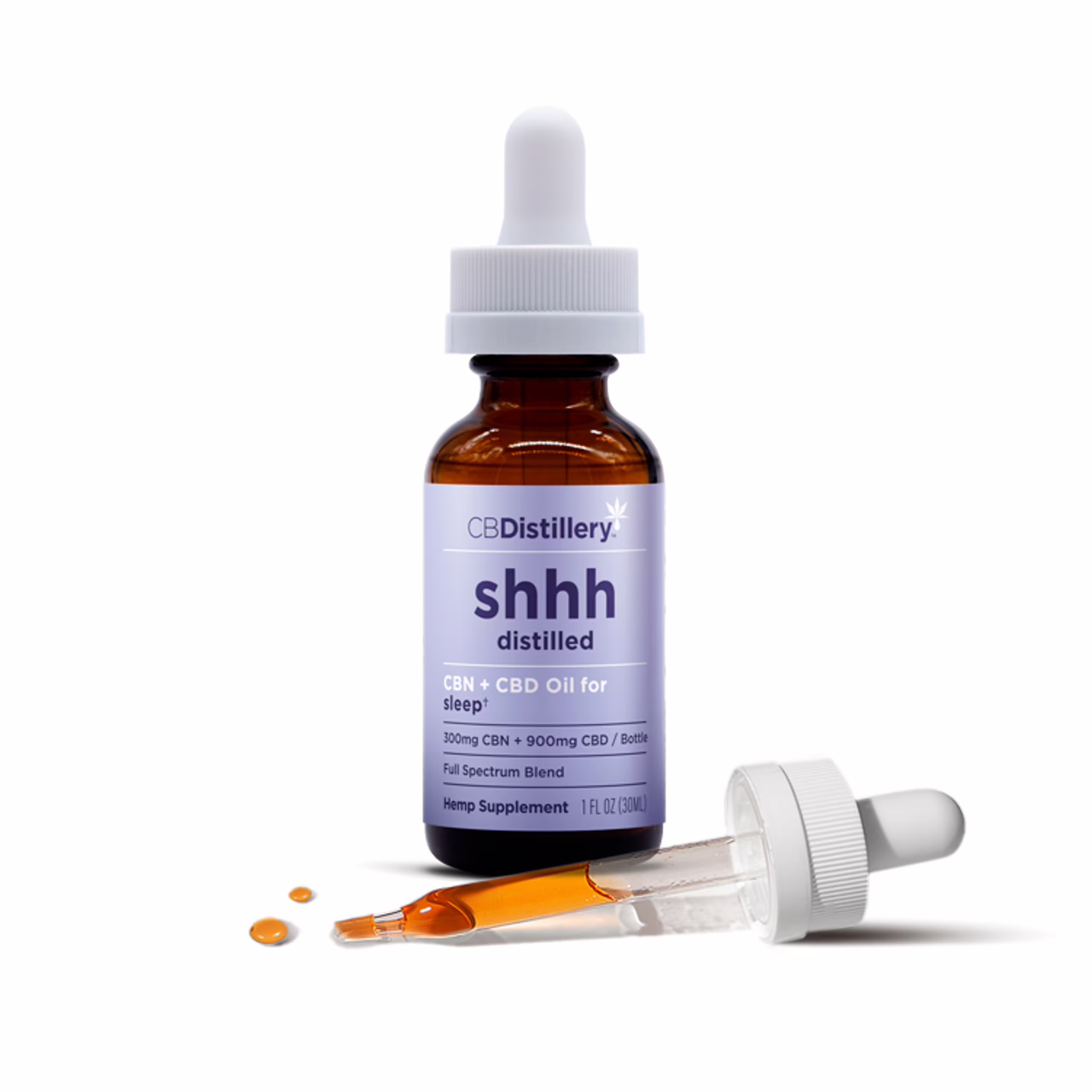CBDistillery, Shhh Distilled CBN + CBD Oil for Sleep, Full Spectrum, 1fl oz, 300mg CBN + 900mg CBD
