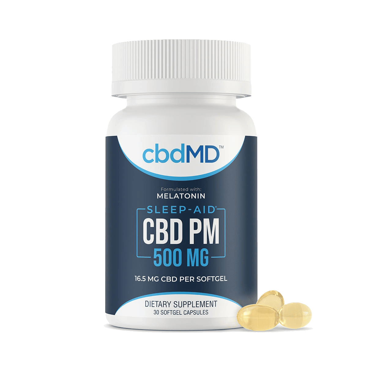 cbdMD, CBD PM Softgel Melatonin Capsules, Broad Spectrum THC-Free, 60-Count, 1000mg of CBD